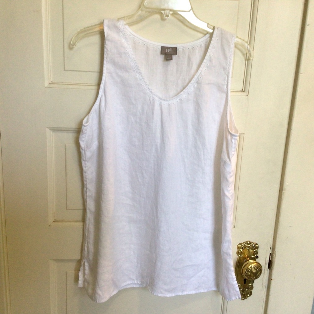 J. Jill White Linen Scoop Neck Tank